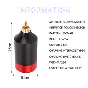 แหล่งจ่ายไฟไร้สายขนาดเล็กสำหรับเครื่องสักลายแบบโรตารี่ ชาร์จผ่าน USB พร้อมปลั๊ก RCA แบตเตอรี่หลากสีสำหรับใช้ในสตูดิโอ - Product Image 6