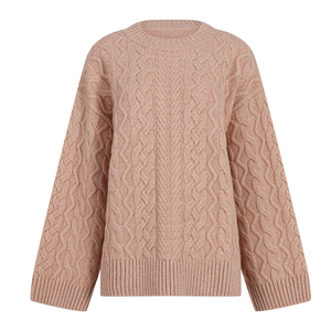 เสื้อสเวตเตอร์<span class=keywords><strong>คอ</strong></span>กลมแบบเรียบง่าย ทำจากขนแกะเมอริโน 100% สำหรับผู้หญิง  ลายถักแบบเคเบิ้ล - Product Image 1