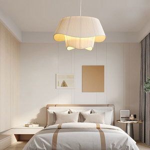 Lampe en tissu satiné de style nordique minimaliste moderne, style wabi-sabi, chic vintage français pour salon, chambre à coucher, couleur crème, 3000K CCT - Product Image 2