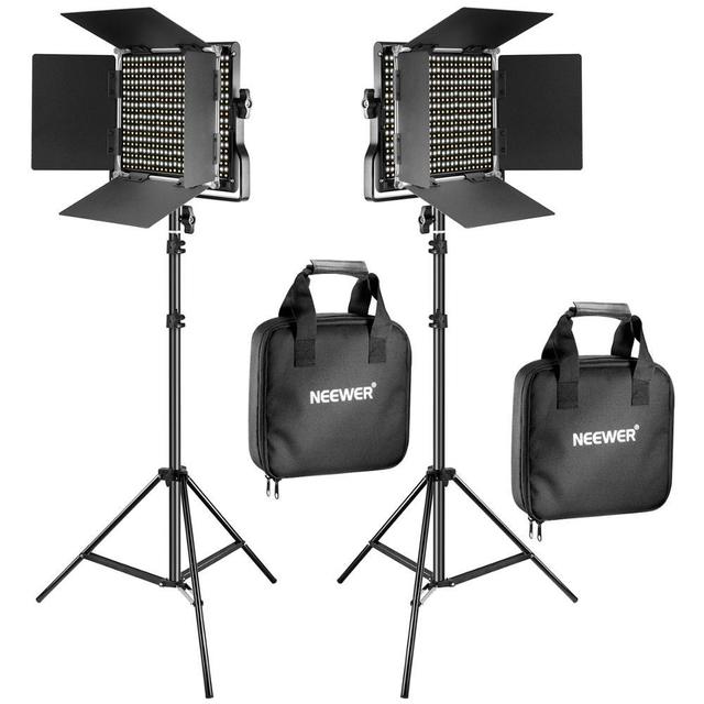Neewer 2 Pieces Bi-color 660 Led Video Light And Stand Kit Includes: ( 3200-5600k Cri 96 For Studio Photography, Video