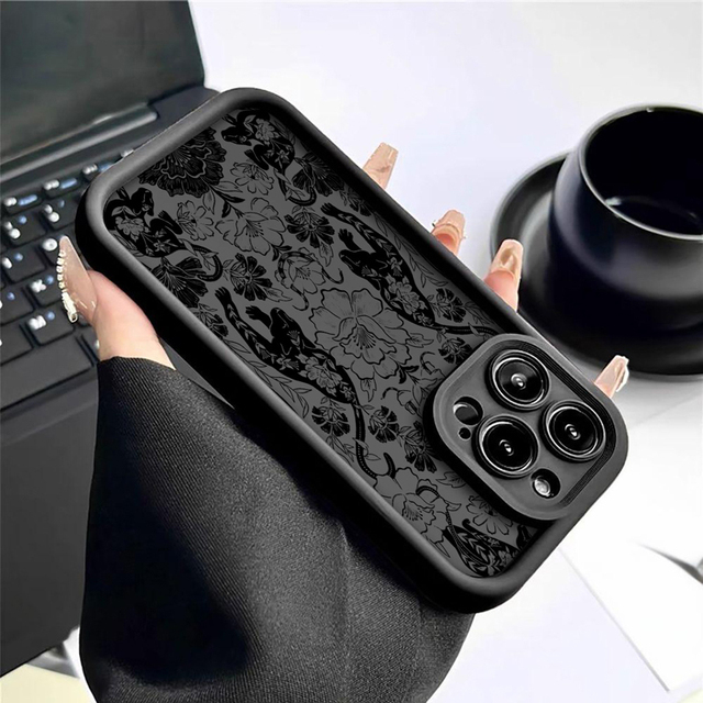 Sketch Two Wolf Flower Print Ladder Lens Style Shockproof TPU Mobile Phone Cover Case for Samsung Galaxy A07 A17 A56 S26 Ultra
