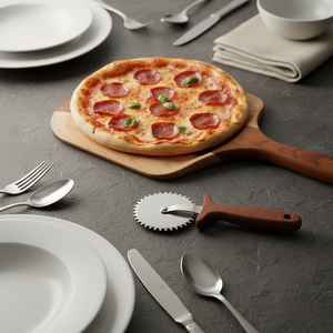 Set di Paletta per Pizza con <span class=keywords><strong>Tagliapizza</strong></span> in Acciaio Inox, Paletta in Legno Antiaderente per Forno e Griglia, Utensili per Pizza - Product Image 3