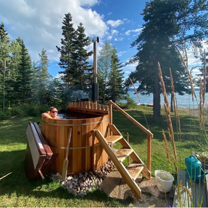 Luxury Outdoor Hot Tub Spa Balcony Backyard Red Cedar Soaking Tub with Wood Burning Heater - Product Image 5