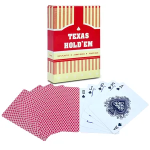 Naipes Texas hold'em adultos duraderos de plástico 100% personalizados, naipes de póquer rojos y azules con índice Jumbo originales impresos