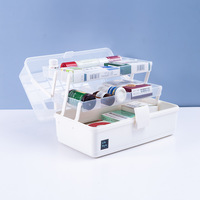 Plateau extensible à 3 couches Organisateur de pilules en plastique de grande capacité Boîte de rangement médicale avec poignée