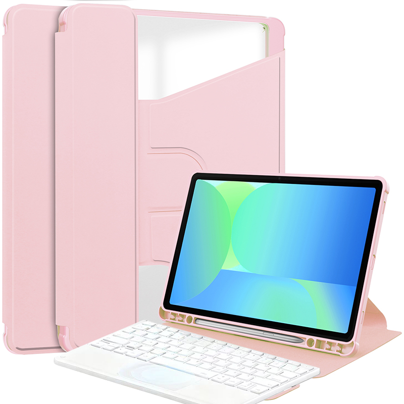 เคสสีชมพู + คีย์บอร์ดสีขาว
