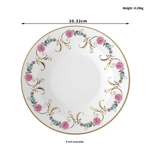Plato de Porcelana Fina con Borde Dorado, Diseño de Rosas Rosadas Románticas para Celebración del Día de San Valentín, Ideal para Hoteles y Banquetes - Product Image 6