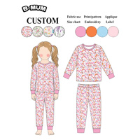 Ensemble pyjama OEM/ODM pour fillettes, imprimé planche de surf, 2-7 ans, manches longues, coton respirant, vêtements de détente pour enfants, pour dormir