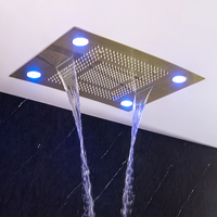 Ensemble de douche pluie encastré en or brossé, thermostatique à commande par bouton, avec douchette anti-brûlure, pour salle de bain moderne et appartement