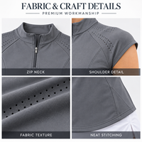 Haut de tennis personnalisé pour femme à manches courtes et quart de zip, perforé, découpé au laser aux épaules, séchage rapide, coupe ajustée, pour l'entraînement sur le terrain