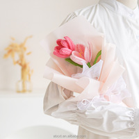 Bouquet de tulipes au crochet fait main, fleurs artificielles en fil, cadeau éternel emballé, cadeau pour la fête des mères, cadeau d'anniversaire, vente en gros