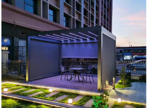 원격 제어 정원 건물을 위한 주문을 받아서 만들어진 옥외 수직 하락 차일 똑똑한 방풍 Ziptrack 롤러 블라인드 - Product Image 4