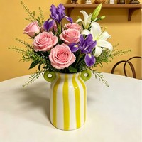 Vases en porcelaine de petite taille, peints à la main, rayés blanc et bleu, style Morandi, modernes, écologiques, personnalisés, pour la décoration de la maison et du bureau.