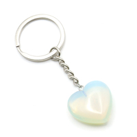 Porte-clés en cristal de pierre précieuse naturelle en forme de cœur pour cadeau de la Saint-Valentin, guérison, amour, protection, énergie, accessoire de sac à bagages de voyage, charme