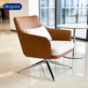 Silla de Acento Giratoria Moderna de Alta Gama en Cuero Genuino con Patas de Metal - Silla de Oficina, Salón y Ocio - Product Image 4