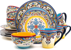 Service de table Euro Ceramics Collection Zanzibar, motif joyeux et porte-bonheur, style bohème durable, pour cuisine, salle à manger, restaurant - Product Image 4