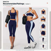 Ensemble de yoga Dingtai pour femmes, 2 pièces, haut court color block, leggings de compression taille haute effet push-up 7/8