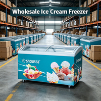 Congélateur commercial de présentation en gros pour fabricants, 468L, vitrine à glace en verre incurvé