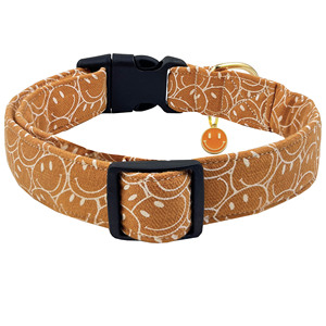 Collar de perro hecho a mano de algodón, patrones lindos y distintivos, cara sonriente blanca y naranja con colgante para niña, niño, perros, collares - Product Image 2