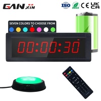GANXIN 1.5 英寸 6 位 7 色数字健身计时器，带按钮，电池供电，间隔倒计时 LED 壁挂时钟，适用于办公室
