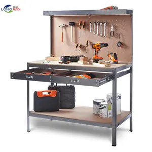 Industrial Workshop Operation Work Bench Tool Cabinet Drawer Pegboard Boltless Metal Heavy Duty Garage Workbench