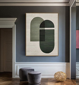 Decorative <b>Framed</b> Arts Minimalist Textured Handmade Wall Art Green Beige Geometric Still Life <b>Framed</b> Oil Painting - Product Image 5