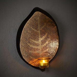 Candelero de hierro y metal con forma de hoja de diseño fabuloso con portavelas de decoración de pared de calidad superior - Product Image 1