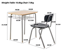 Ensemble classique de bureau et chaise d'école avec panier en fil métallique, table d'étude à plateau en bois à hauteur fixe, mobilier robuste pour salle de classe