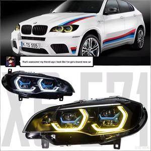 Pour BMW X6 2008-2014 Phares <span class=keywords><strong>E71</strong></span> Modifiés Lentille Laser Œil Doré Bicolore Ensemble de Phares Type Cuillère 12V 4500 Lumens - Product Image 1