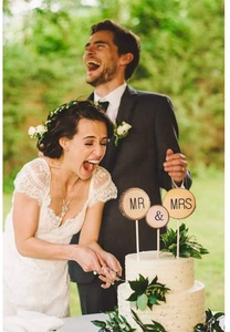 Ensemble de décorations de gâteau de mariage rustique de qualité supérieure 3 pièces Mr Mrs avec écorce Décoration de mariage en bois de qualité supérieure Fournitures de fête promotionnelles - Product Image 3