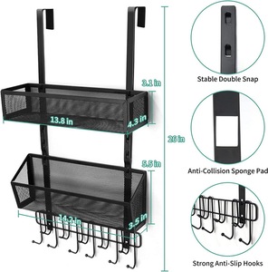 WEKIS Giá Treo Giỏ Áo Khoác Bằng Thép Không Gỉ Màu Đen Nhà Bếp Phòng Tắm 3 Tầng Giá Treo Trên Cửa Phòng Đựng Thức Ăn Móc Giá Sắp Xếp - Product Image 2