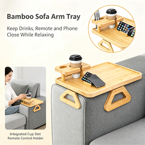 Plateau de repose-bras multifonction en bambou pour canapé, avec support pour télécommande et porte-gobelet, pour la maison, le salon et la détente quotidienne - Product Image 2
