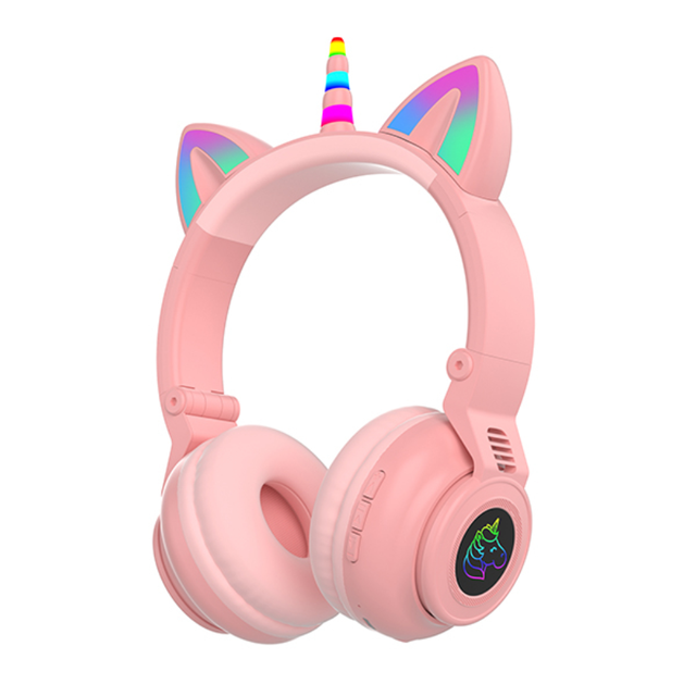 OEM Kids Cat Ear RGB Wireless BT Gaming Headset Custom Logo Over-ear Foldable Sports Headphone for Children PC Computer
