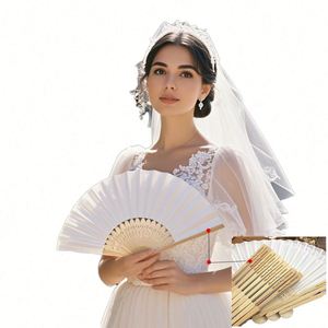 Éventail en soie et bambou personnalisé avec logo, éventail de mariage vierge, éventail à peindre soi-même - Product Image 1