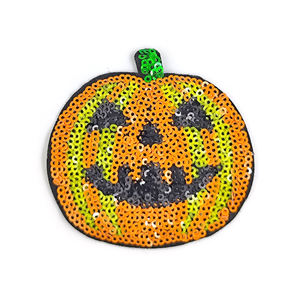 Venta al por mayor sostenible lindo Halloween calabaza lentejuelas hierro-en parche para tela gran oferta tela de PVC (lona chenilla) función 3D - Product Image 1