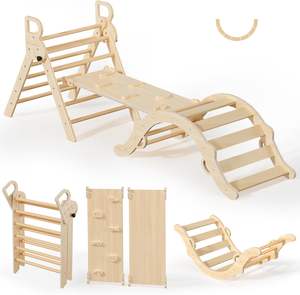 Su misura in legno lucido Montessori arrampicata triangolo rampa con scala per bambini pieghevole esercizio struttura per parco giochi - Product Image 1