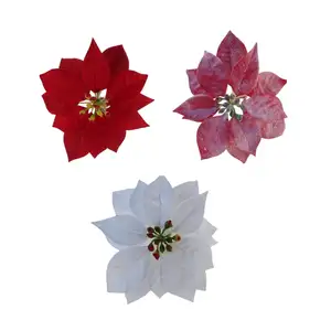 Flowers Decoration Artificial Glitter Product Decorations Supplies Snow Bushes Spray Cyathia Poinsettia Flower Christmas