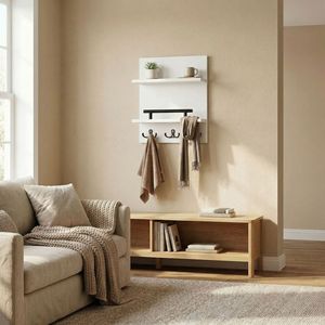 Porta llaves de pared con estantes para almacenamiento en la entrada y organización de correo, diseño rectangular de 2 niveles - Product Image 2