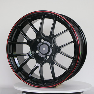 Cerchio per Auto da 15 Pollici Fujilu Road in Lega di Alluminio a 4 Fori, Stile Giapponese-Coreano-Tedesco-Americano, Modello con Cerchio Nero e Fascia Rossa - Product Image 1