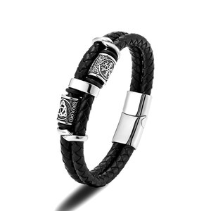 Venta al por mayor Hip Hop moda encanto pulsera nórdico <span class=keywords><strong>vikingo</strong></span> hecho a mano trenzado cuero genuino <span class=keywords><strong>vikingo</strong></span> pulsera joyería pulsera para <span class=keywords><strong>hombre</strong></span> - Product Image 2
