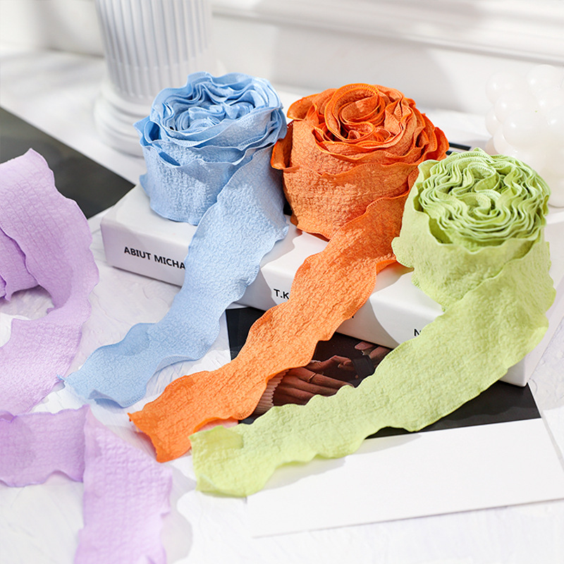High-grade Linen Fishtail Ribbon Diy Pleated Wave Satin Ribbon Cake Bouquet Ribbons for Gift Wrap