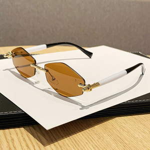 Rimless Rectangle <b>Sunglasses</b> <b>Gradient</b> Lens UV400 Light Weight Retro Style Unisex Sun Protection Adult Fashion - Product Image 2