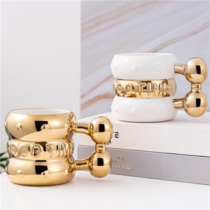 Wholesale Nordic Creative <b>Light</b> Luxury Gold Plated Gift Ceramic Coffee Milk Mug Customizable Cup Luxury Tea Cups - Product Image 1