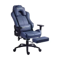 Chaise de jeu moderne JR Racing en cuir PU avec base à cinq étoiles, fonction d'inclinaison, hauteur réglable, repose-pieds extensible, bleue, pivotante