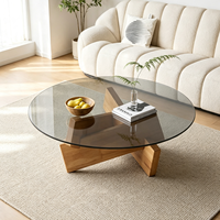 Table basse moderne minimaliste en verre trempé durable avec cadre en bois, meuble décoratif mobile de luxe pour salon, gain de place
