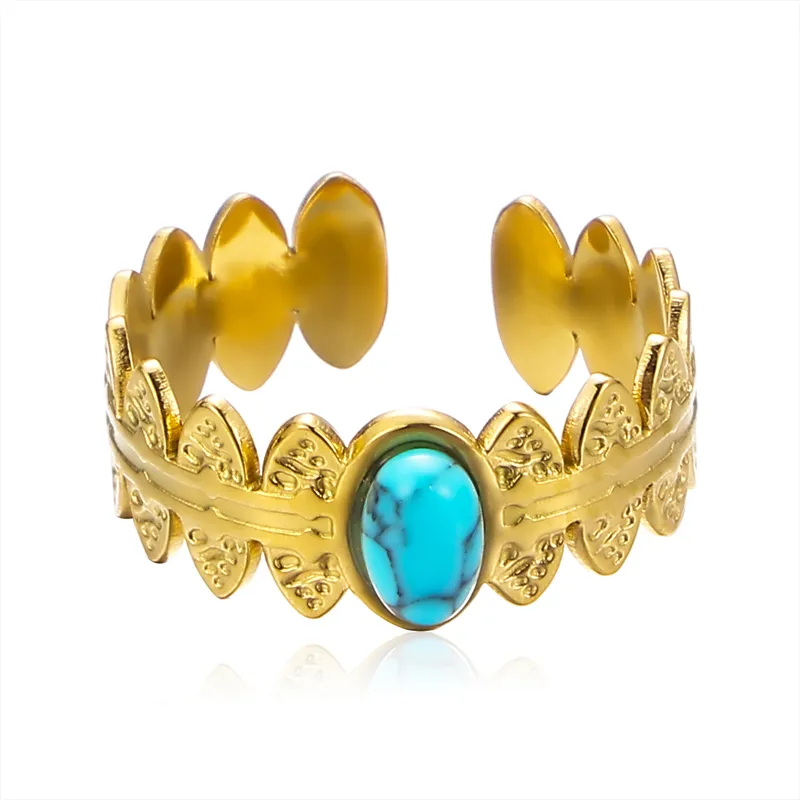 2024 nuevos anillos abiertos de piedra Natural azul anillos de acero inoxidable chapados en oro de 18K anillos de joyería de moda para mujer