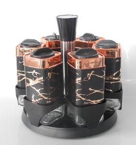 Bộ 6 Lọ Thủy Tinh Đựng Gia Vị Hình Vuông Màu Đen Và Vàng Kèm Giá Xoay Vỏ Thép Không Gỉ - Product Image 2