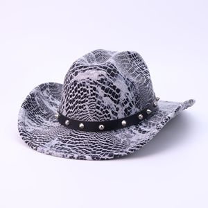 Sombrero <span class=keywords><strong>Vaquero</strong></span> Occidental Vintage con Estampado de Serpiente y Remaches, Estilo Punk Rock, para Fiesta o Disfraz, con Ala Ancha Curvada, Tipo Fedora Jazz - Product Image 6