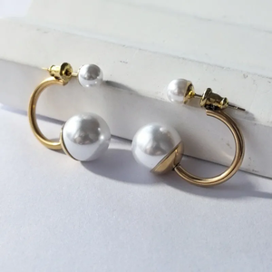 Trendy 16K Gold Plated 304 Stainless Steel High End C Shaped <b>Pearl</b> <b>Earrings</b> Hoop Style Waterproof And Non Fading For Women - Product Image 4