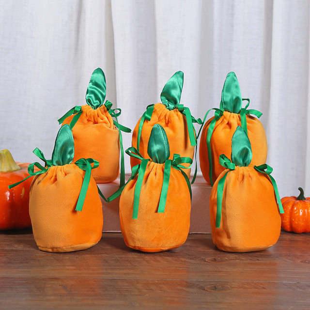 Halloween Pumpkin Plush Pouch Fabric Velvet Candy Bag Low Moq Custom Halloween Plush Bag